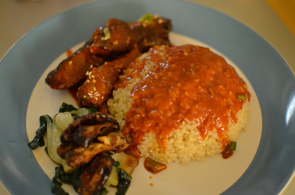 Korean BBQ-style Brisket with Bok Choy and Sweet Brown Rice